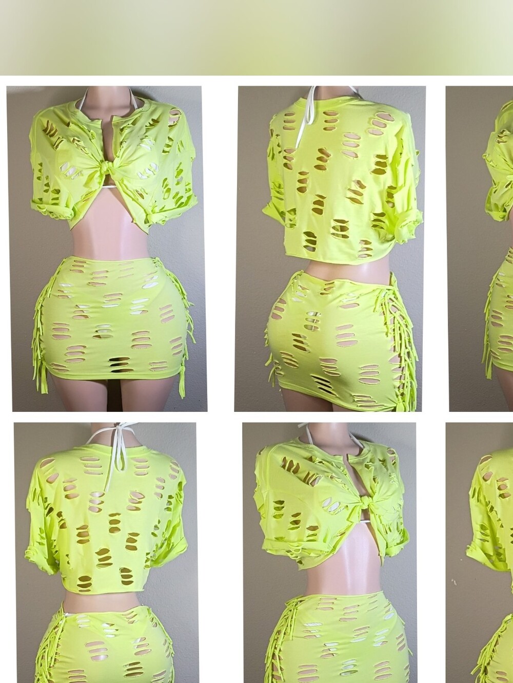Neon Yellow Custom Desogned Two-Piece Crop Top & Mini Skirt Set